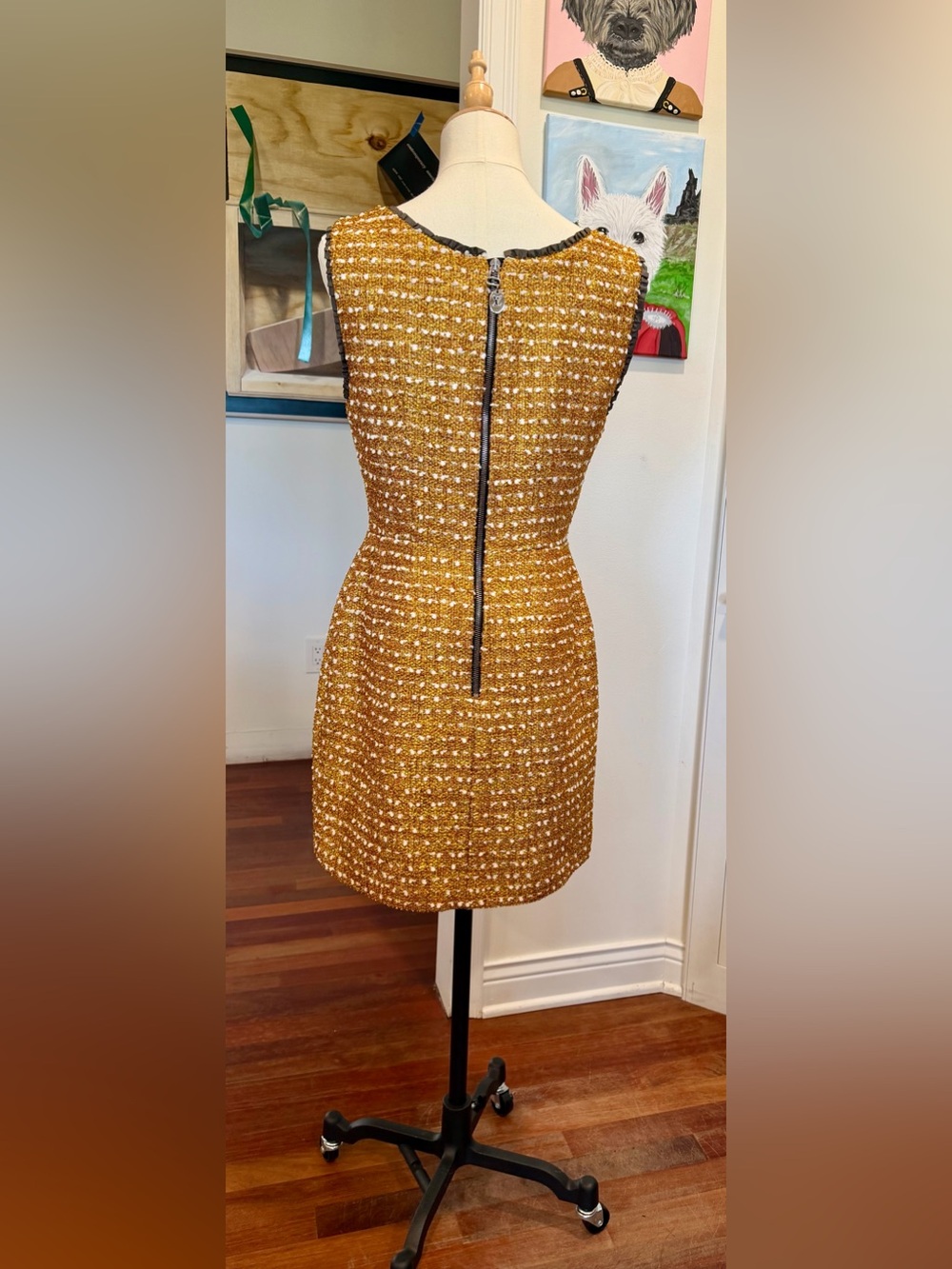Louis Vuitton Tweed Sleeveless A-Line Dress with Black Trim - Picture 9 of 12